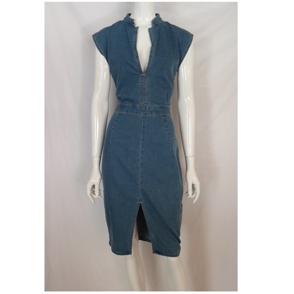COTTON ON DENIM SPLIT DRESS W/PLUNGING NECKLINE 8 - Picture 2 of 7